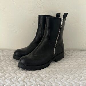 Black Leather Ankle Boots with Zipper